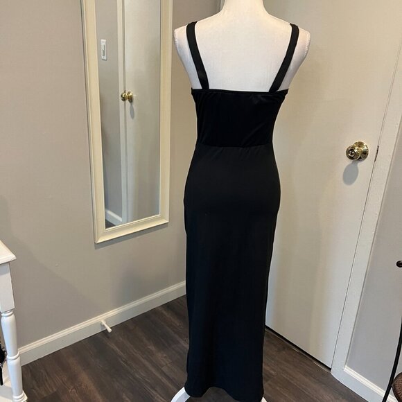 Chic Me Black Ladder cutout Slit Gold Buckle Ruched bodycon Dress, Size Medium - Picture 11 of 16